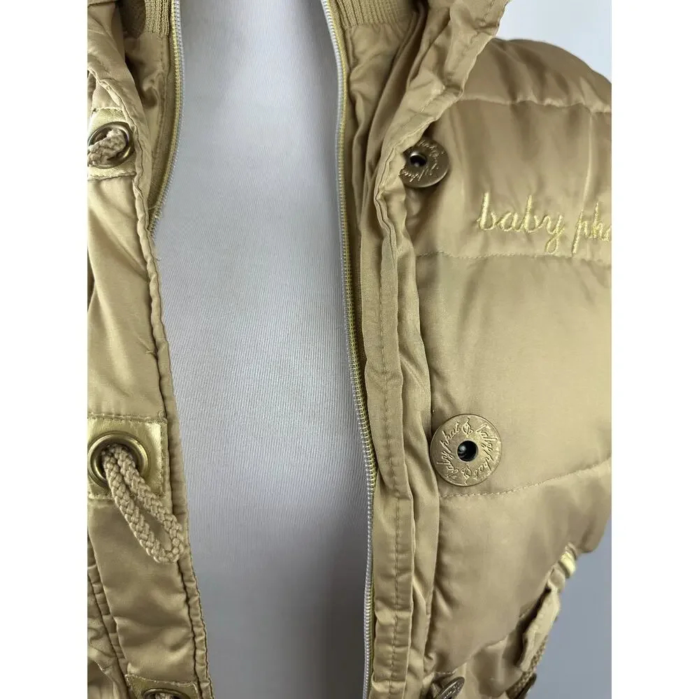 Vintage Y2K Baby Phat Feather Down Puffer Vest Gold Button Zip Womens Size Large - Picture 7 of 16